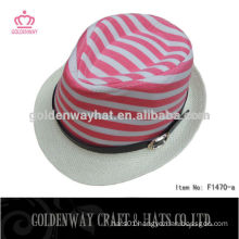 pink striated fedora straw hat